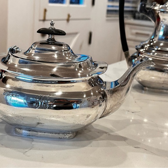 COPY - Solid sterling Silver English Tea Set with Black Handles - Picture 12 of 16